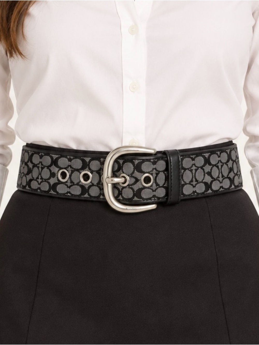 Vintage Y2K Coach 3977 Signature Jacquard Wide Grommet Belt Black Small